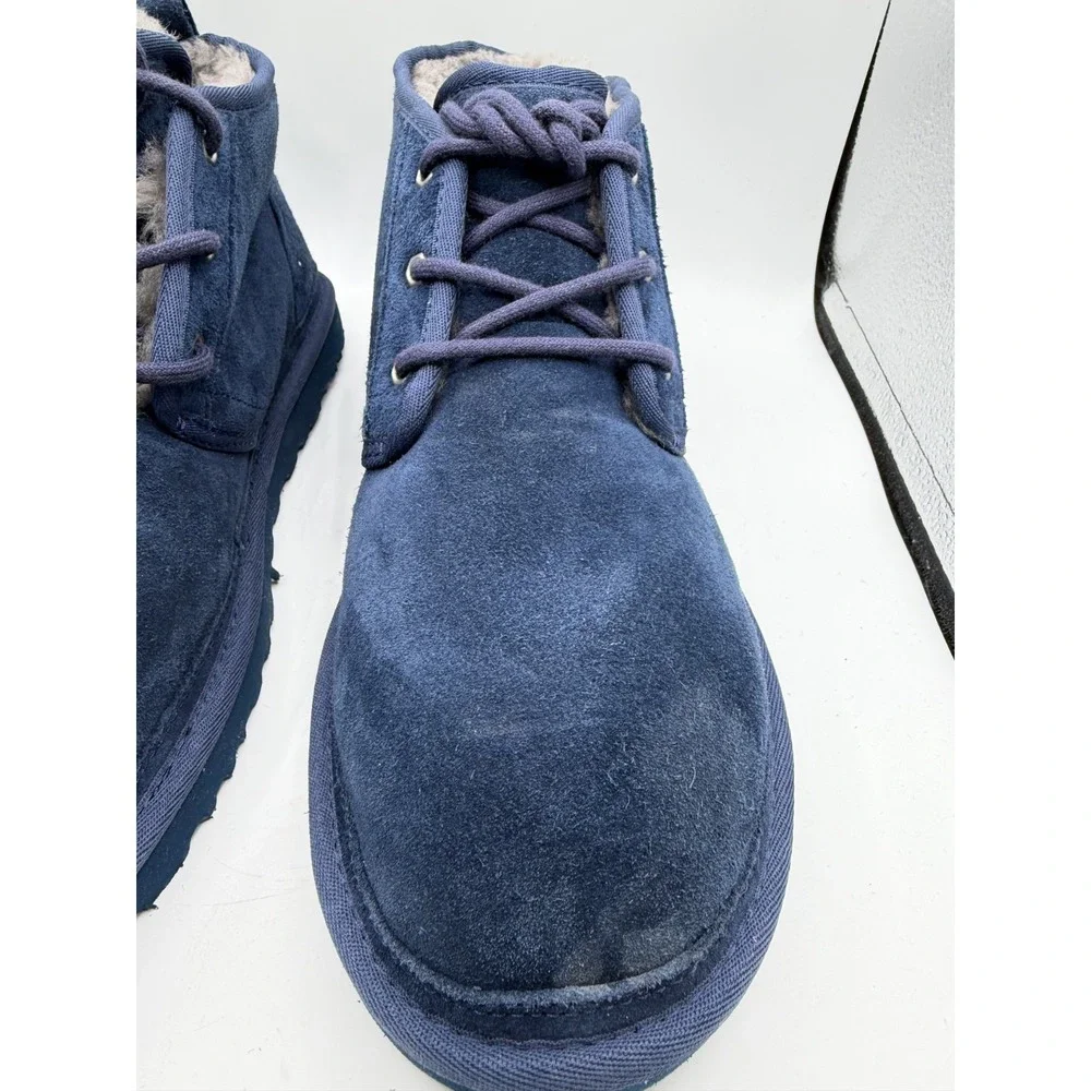 EUC UGG Neumel Shearling Winter Boots Navy Blue Lace Up‎ Chukka Size 12